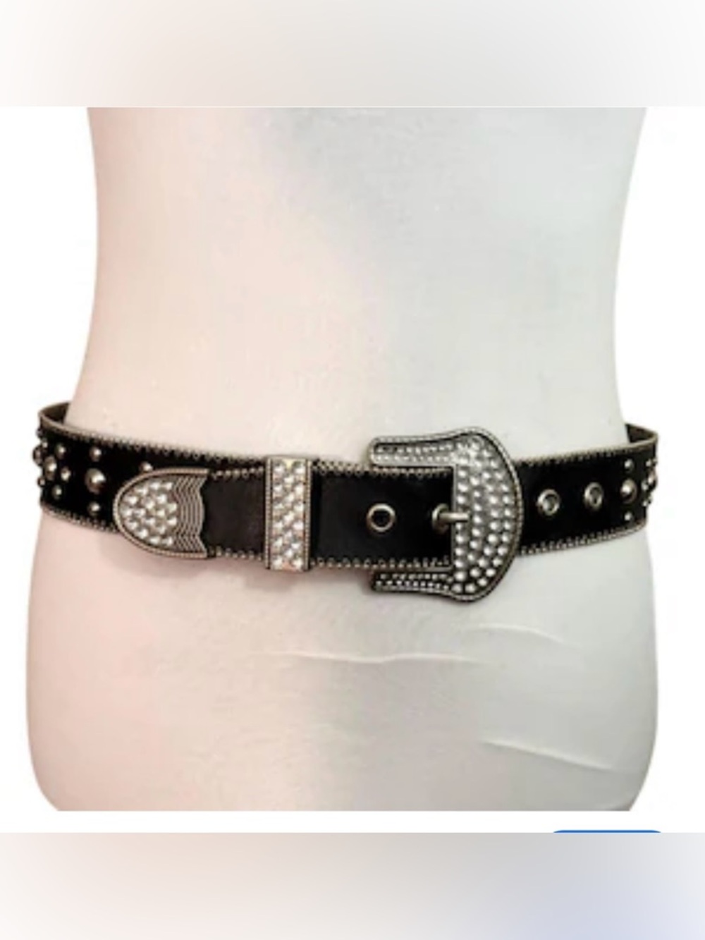 Y2K Rhinestone Western-Style Black Leather Belt
